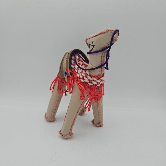Handmade Fabric Camel Figurine With Colorful Embellished Saddle & Fringe - Picture 2 of 12